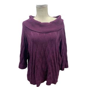 Christopher & Banks Deep Purple Cowl Neck Cable Knit 3/4 Sleeve Sweater Sz XL
